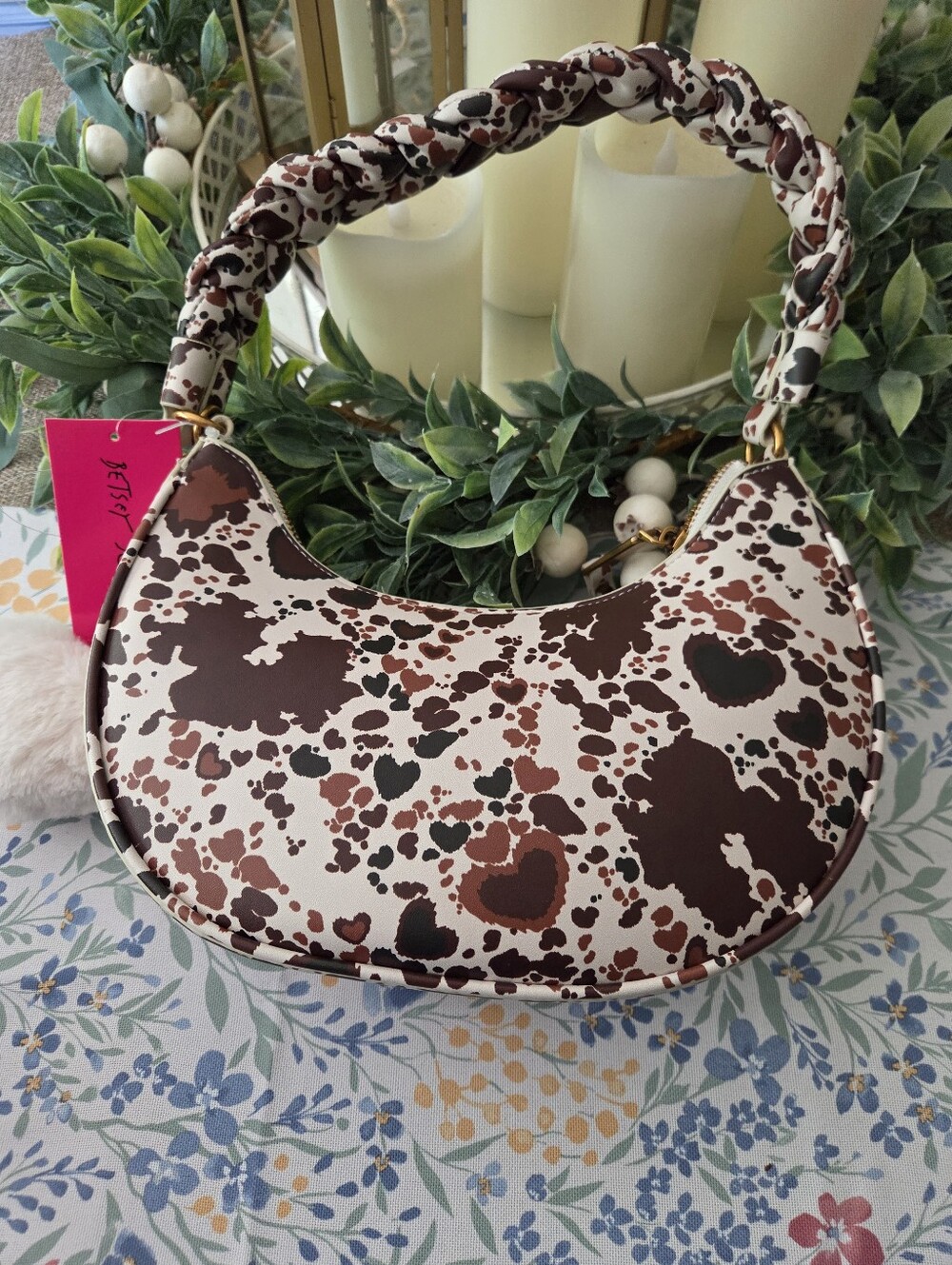 Betsey Johnson Brown and Cream Braided Shoulder Hobo Bag